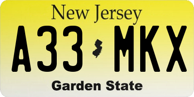 NJ license plate A33MKX
