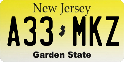 NJ license plate A33MKZ