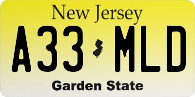 NJ license plate A33MLD