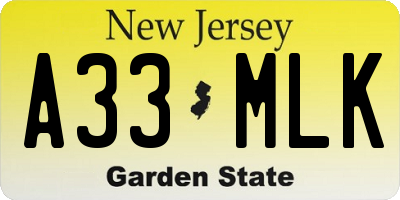 NJ license plate A33MLK