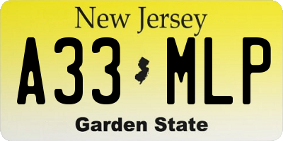 NJ license plate A33MLP