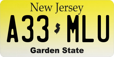 NJ license plate A33MLU