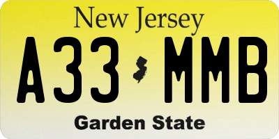 NJ license plate A33MMB