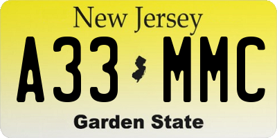NJ license plate A33MMC