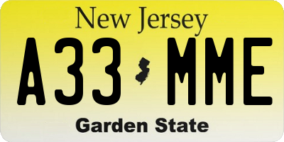 NJ license plate A33MME