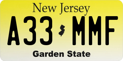 NJ license plate A33MMF
