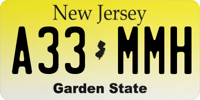 NJ license plate A33MMH