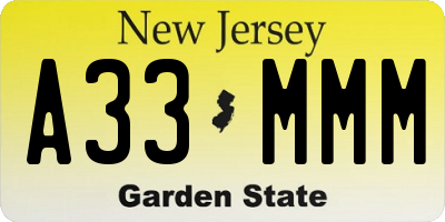 NJ license plate A33MMM