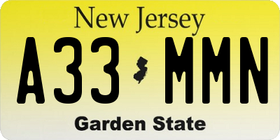 NJ license plate A33MMN