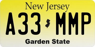 NJ license plate A33MMP