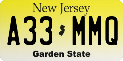 NJ license plate A33MMQ