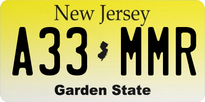 NJ license plate A33MMR