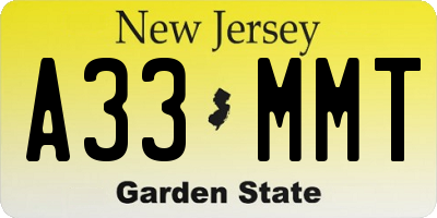 NJ license plate A33MMT