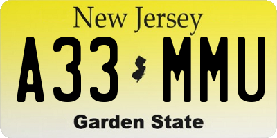 NJ license plate A33MMU