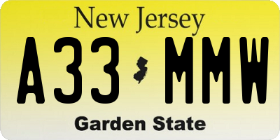 NJ license plate A33MMW