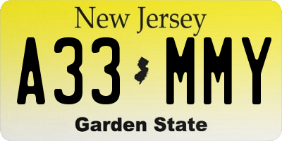 NJ license plate A33MMY