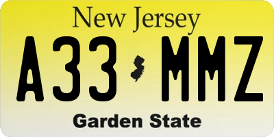 NJ license plate A33MMZ