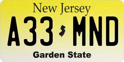 NJ license plate A33MND
