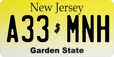 NJ license plate A33MNH