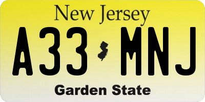 NJ license plate A33MNJ