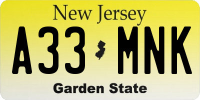 NJ license plate A33MNK