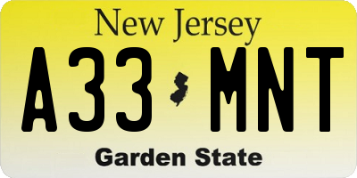 NJ license plate A33MNT