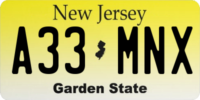NJ license plate A33MNX