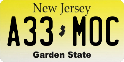 NJ license plate A33MOC