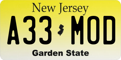 NJ license plate A33MOD
