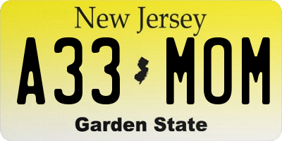 NJ license plate A33MOM