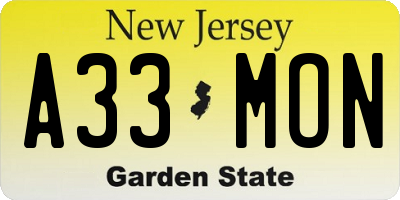 NJ license plate A33MON