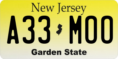 NJ license plate A33MOO
