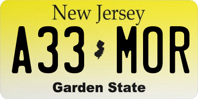 NJ license plate A33MOR
