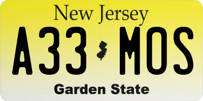 NJ license plate A33MOS