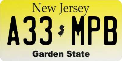 NJ license plate A33MPB
