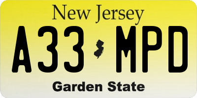 NJ license plate A33MPD