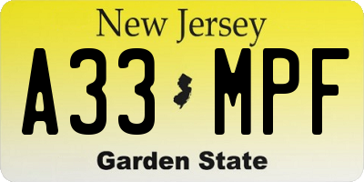 NJ license plate A33MPF