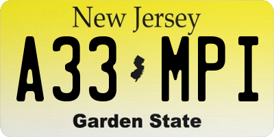 NJ license plate A33MPI