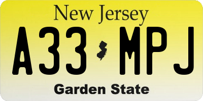 NJ license plate A33MPJ