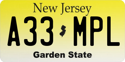 NJ license plate A33MPL