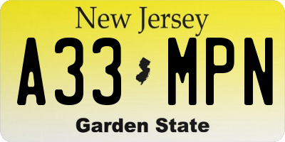NJ license plate A33MPN