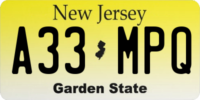 NJ license plate A33MPQ