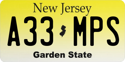 NJ license plate A33MPS
