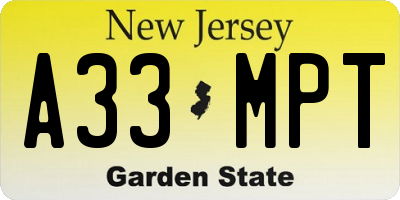 NJ license plate A33MPT
