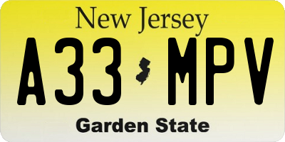 NJ license plate A33MPV
