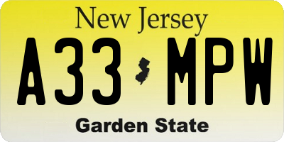 NJ license plate A33MPW