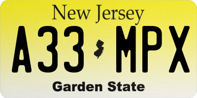 NJ license plate A33MPX