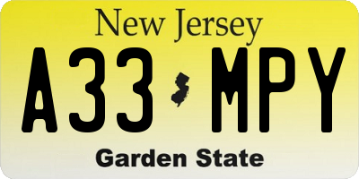 NJ license plate A33MPY