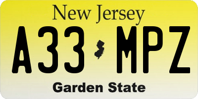NJ license plate A33MPZ