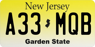 NJ license plate A33MQB